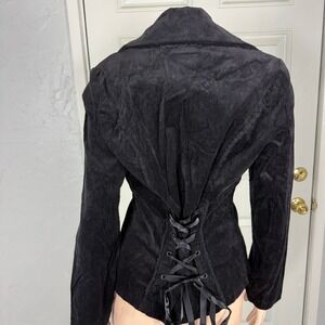 Vintage Y2K Lip Service Coat Jacket Medium Lace Up Velvet Goth Button Punk DD4